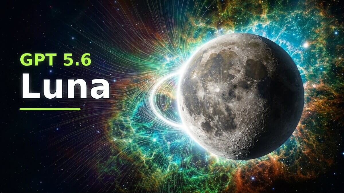 Realistický mesiac GPT-5.6 Luna obklopený žiarivými magnetickými plazmovými vláknami