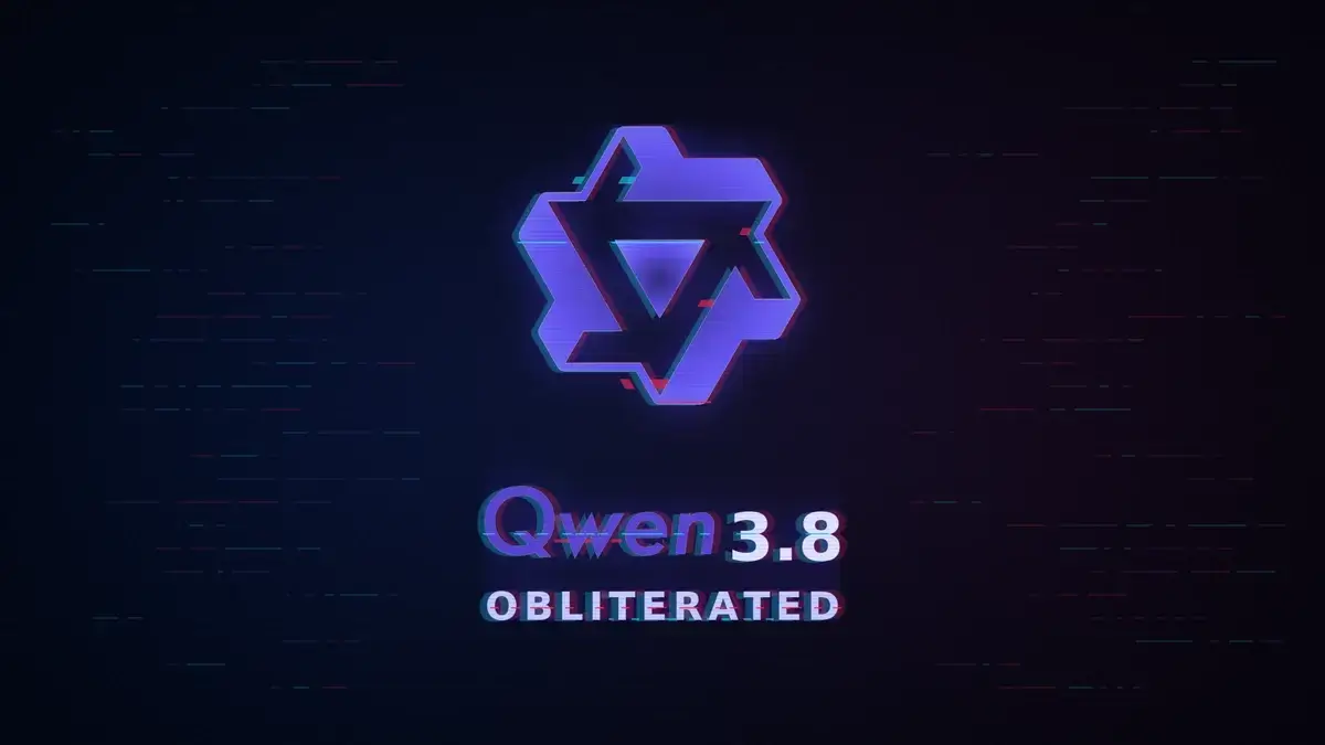 Oficiálne logo Qwen v redakčnej glitch úprave s označením 3.8 OBLITERATED